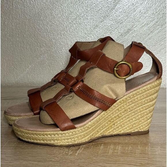 Fossil Women Size 10 Brown Leather Straps Espadrille Wedge - Picture 3 of 13